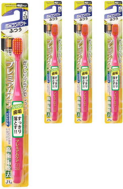 EBISU 프리미엄 케어 치석 케어 5열 콤팩트 칫솔 일반모, 4개