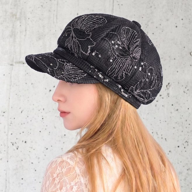 여름 여성 고급 팔각모 헌팅캡 베레모 중년 빵 모자 통기성 국산 메쉬 스팽글