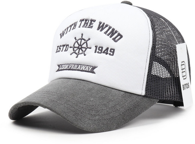 비토스 국내제작 WITH THE WIND 자수 메쉬캡 남자 여자 여름모자 물놀이모자 망사모자