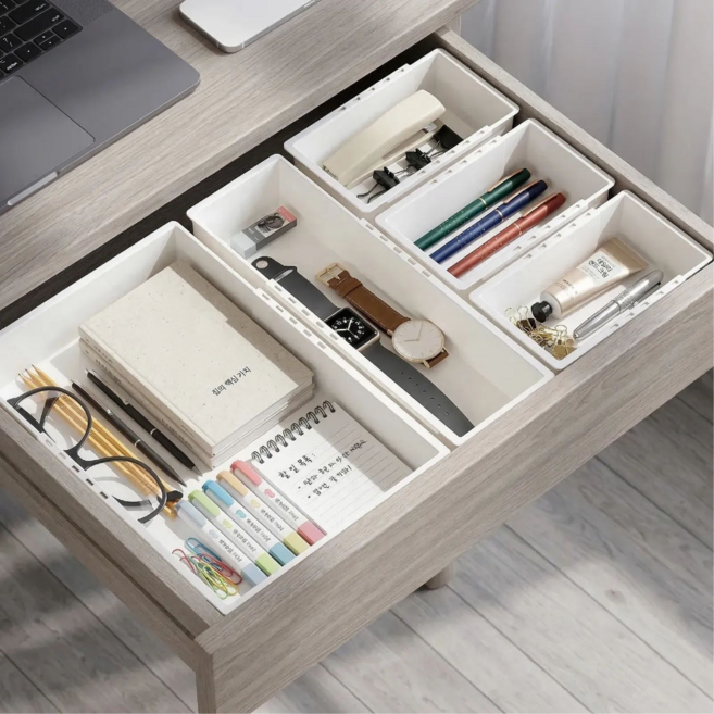 길이조절 서랍 칸막이 정리함, 1세트, 화이트