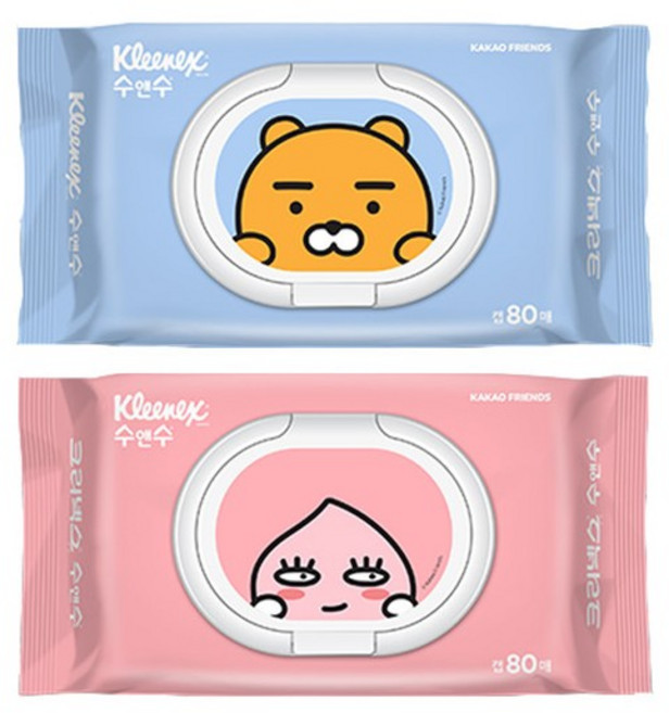 [카카오프렌즈] 크리넥스 수앤수 물티슈 캡 80매, 종류:[7987140]라이언