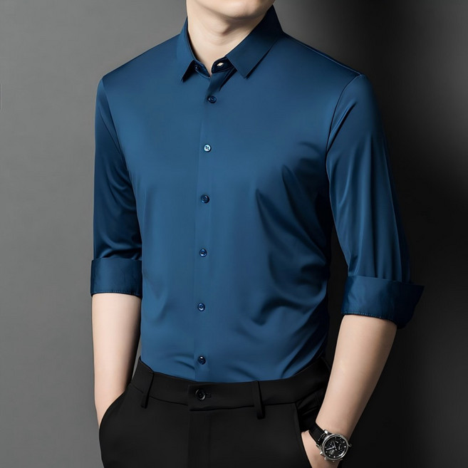 [웨일쓰] 남성 무지 캐주얼 긴팔 셔츠 깔끔한 남자 구김 방지 비즈니스 고급 남방 와이셔츠
