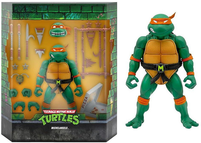 Super7 ULTIMATES! 십대 돌연변이 닌자 거북이 라파엘 - 17.8cm(7인치) TMNT 액션 피규어 액세서리 포함 클래식 만화 수집품 및 레트로 장난감 1324, Michelangelo