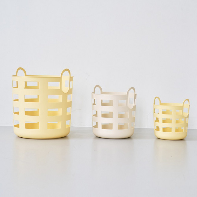 레몬크림 빨래바구니 세탁바스켓 장난감보관함 기저귀함 주방 정리 다용도 수납바구니 분리수거함, 크림 S (3L)