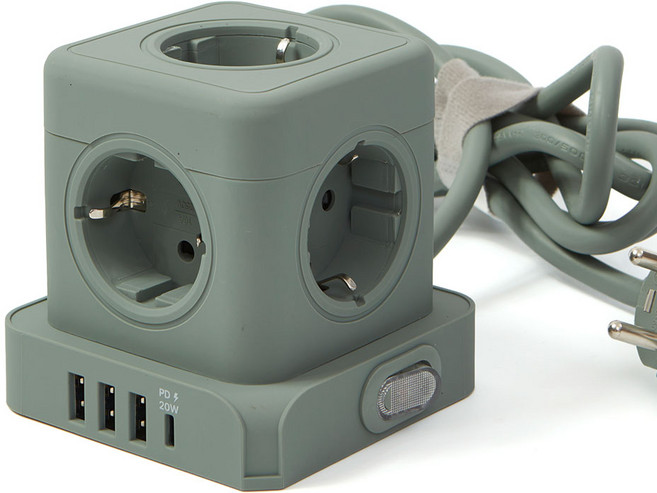 일렉온 큐브 멀티탭 5구 디자인 멀티콘센트 USB C PD 고속충전 절전스위치 ECU-513, 1개, 그린, 1.8m