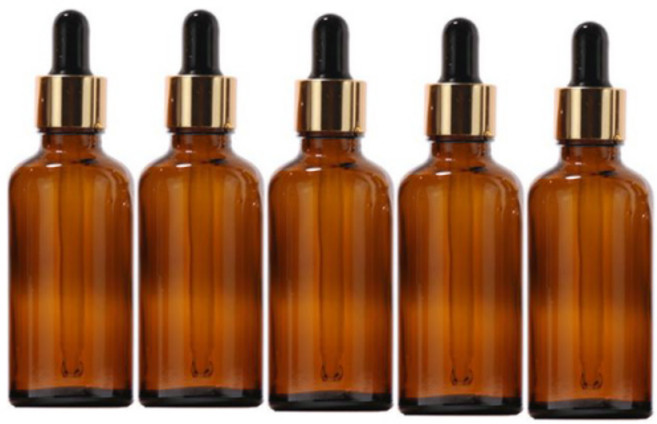 갈색 스포이드 유리병 에센스 아로마 오일 소분 공병 미니깔대기 증정- 골드캡/검정고무, 50ml 5개