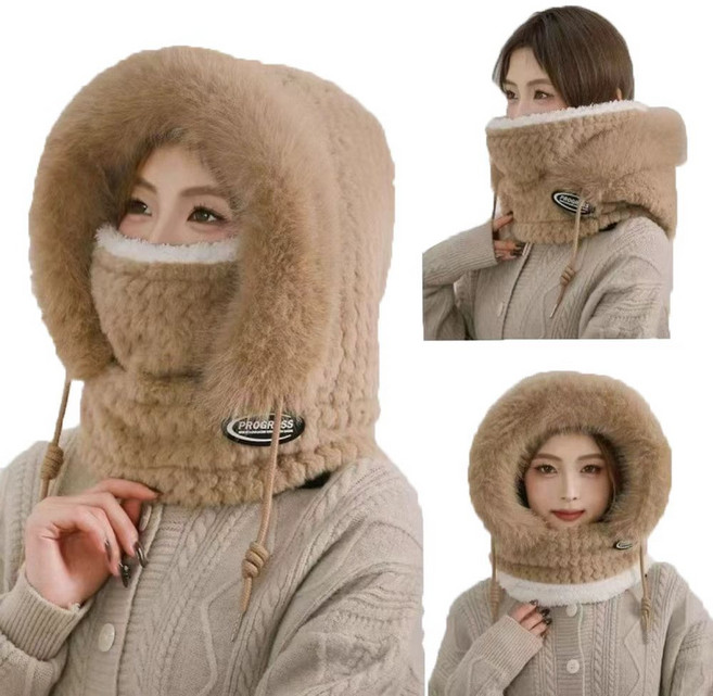 ROOICE 겨울 후드 넥워머 기모안감 마스크일체형 바라클라바, 브라운, 1개