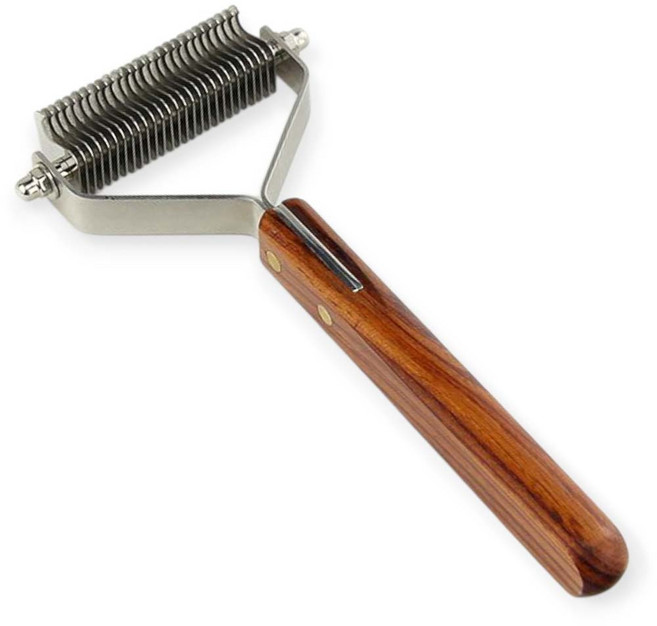 MADAN 마단코트킹 M227Y 27핀 즁간폭 Coat King 엉킨털정리 강아지빗 칼빗 대형견털관리, 1개, 나무손잡이