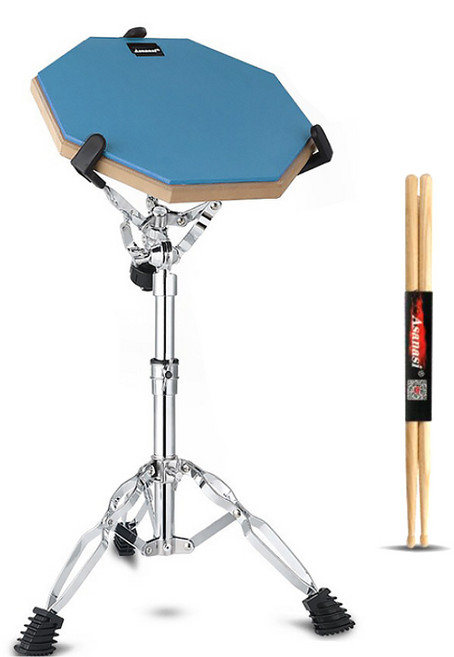 플랜와이 12인치 가정용 저소음 드럼 연습 패드+스탠드+스틱 세트, 1개, 블루