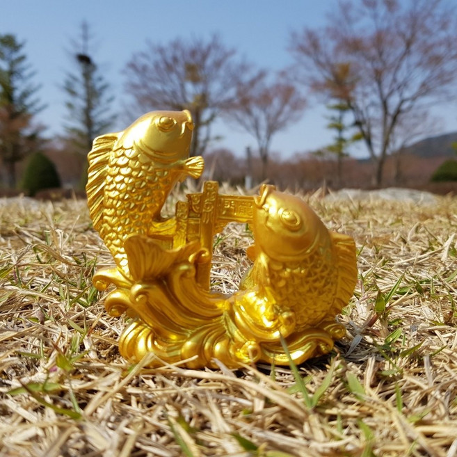 이현아트 풍수인테리 소품 재물 황금잉어장식 물고기장식 잉어소품, 1번 2마리잉어