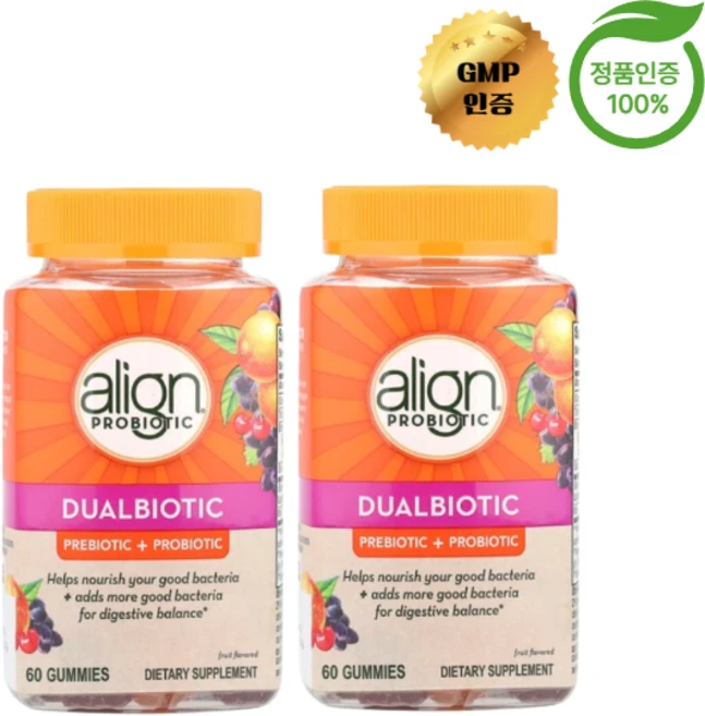 1+1 얼라인 프로바이오틱스 듀얼바이오틱 프리바이오틱+프로바이오틱 과일 맛 구미젤리 60개, 2개, 60정 - 쿠팡