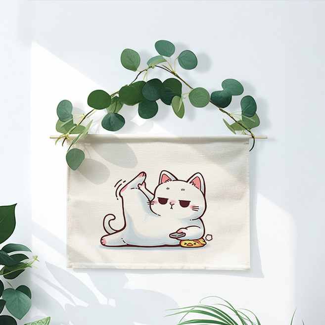 wonderful live 패브릭 배전함 두꺼비집 가리개 벽인테리어 분전함 인터폰 가리개, TV 보는 고양이