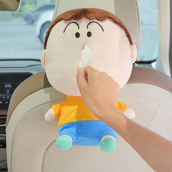 蠟筆小新阿呆造型毛絨抽紙巾盒玩偶掛件, 1個, 大號阿呆38cm