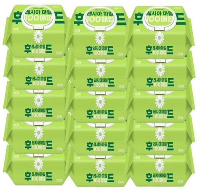 쌍용 코디 후레쉬 마일드 물티슈 캡형 100매 15팩, 15개