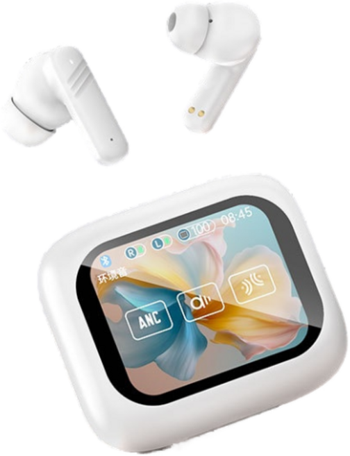 씨와이씨 고음질 LED 스마트 스크린 한국어 디스플레이 무선 블루투스 이어폰 ACC ENC 노이즈 캔슬링 HiFi 고음질 C타입 이어폰, 화이트