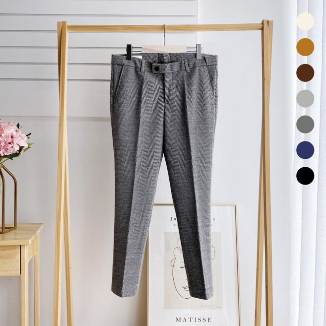 레브클래식 남자 겨울 슬랙스 정장 바지 남성 울터치 기모 밴딩 스판 슬랙스 빅사이즈