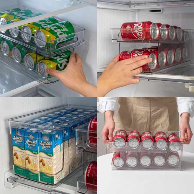 간편한 냉장고 캔 음료수 맥주 2단 정리 디스펜서 트레이 정리함 200ml 245ml 355ml, 1개