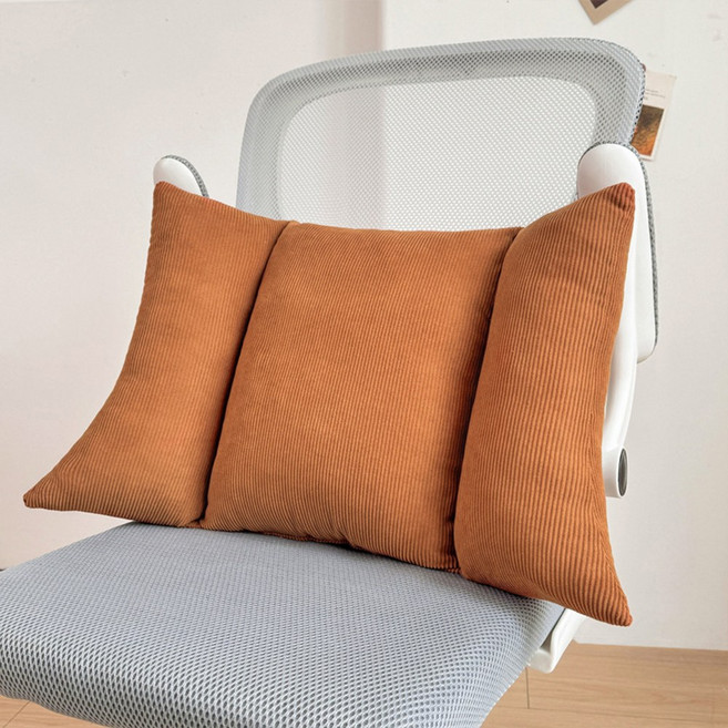 Pogeuni 편안한 코르덴 허리 쿠션 사무실 의자 허리 지탱 등받이 쿠션, 브라운