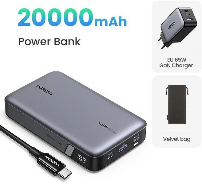 UGREEN 140W 전원 은행 25000mAh 충전 PowerBank 노트북 Xiaomi 13 외부 배터리, 20000mAh EU Bundle, A