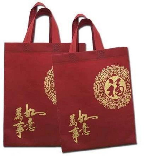 無紡布禮品袋 加厚福袋 大紅手提袋 煙茶酒袋, 1個, 加厚棗紅色福,小號28*36*103個