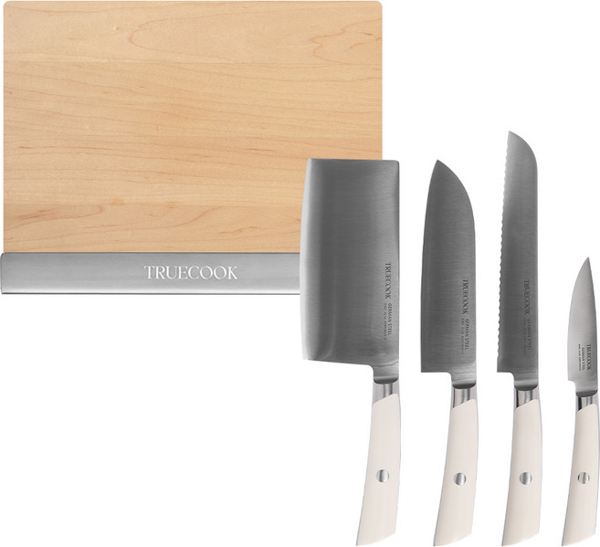 트루쿡 화이트 클래식 칼블럭 칼 도마 세트, 1개, 칼블럭+플랫그레인도마+독일칼4종