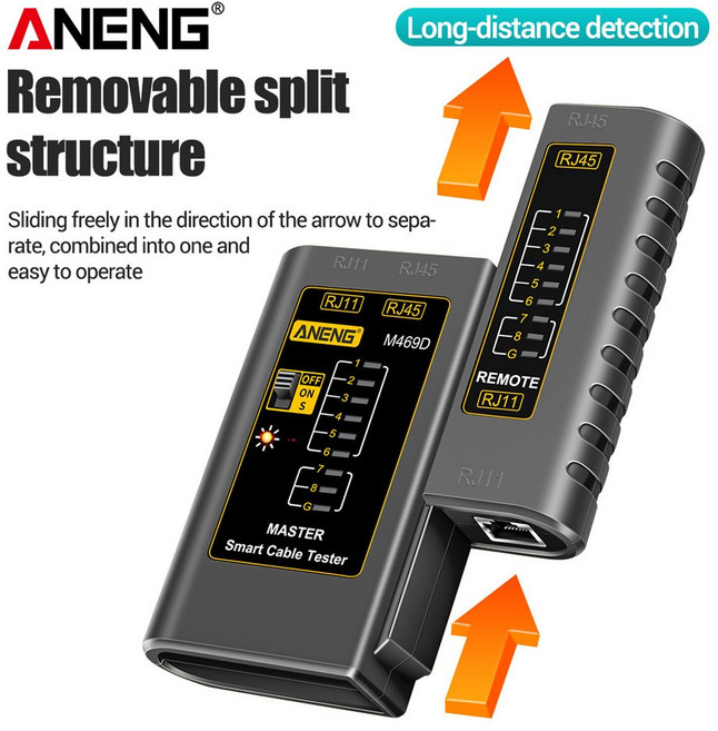 ANENG 네트워크 케이블 테스터 RJ11 RJ45 전화선용 페어링 장비 LED 표시기 온-오프 검사 차폐, BLACK, 1개