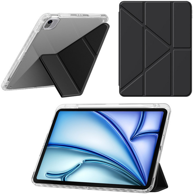 DANYCASE 스마트 펜 슬롯 스타일 태블릿 커버 Y형 투명 아이패드 케이스, 블랙
