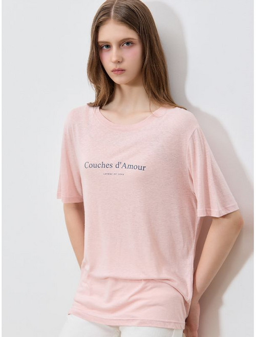 리스트 스러운 린넨 레터링 반팔 티셔츠