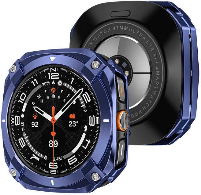 갤럭시 워치 7 Ultra 호환 아연 합금 풀커버 케이스 메탈 범퍼 스마트워치 케이스 360도 방충돌 내진 전방위 보호, 47MM, 블루 화이트 오일