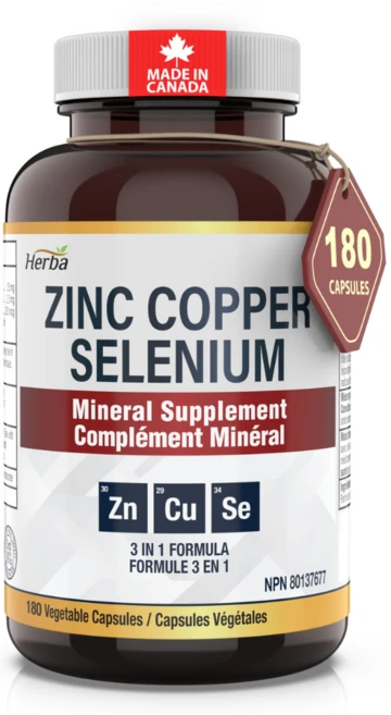 허바 셀레늄 200mcg 아연 구리 180베지캡슐 유기 셀레노메티오틴 아연 피콜로네이트 구리 비스글리시네이트 캐나다 보건성 승인, 1개, 180정 - 쿠팡