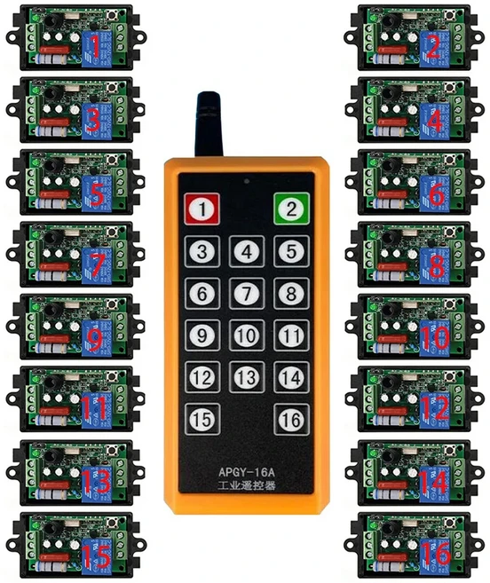 433mHz 1000M 장거리 AC 220V 1CH RF 산업용 무선 릴레이 스위치 조명/조명/창/차고 문 셔터, 04 파란, 01 433MHZ