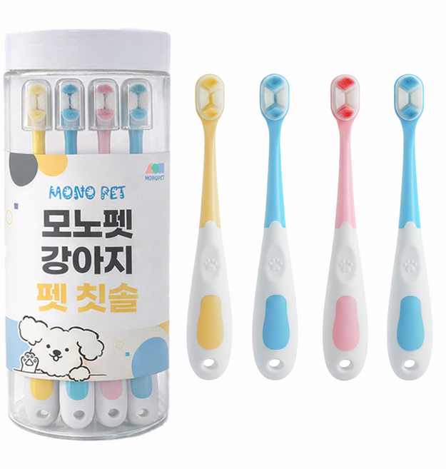모노펫 초미세모 강아지 칫솔 4종, 4개, 혼합색상