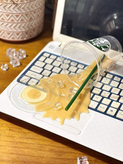 디피페이크소품 쏟은음료용품 가짜 장난컵 만우절 모형, 샴페인색 카푸치노