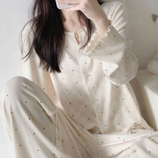 도트 프릴 홈웨어 세트 파자마 여성 잠옷 실내복 긴팔