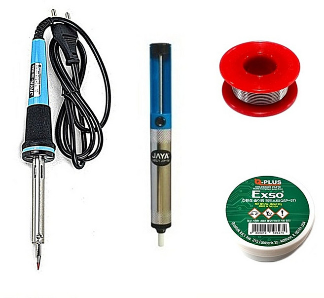 납땜작업 인두 흡입기 실납 페이스트 세트, 전기인두+납흡입기+송진실납+페이스트, 1세트, 전기인두+납흡입기+송진실납+페이스트