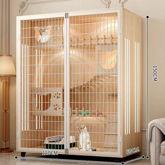 고양이 캣타워 빌라 놀이터 반려묘 호텔장 하우스 야옹이, 자체 설치-배송, 1개, 라이트 월넛 120x60x150 메쉬