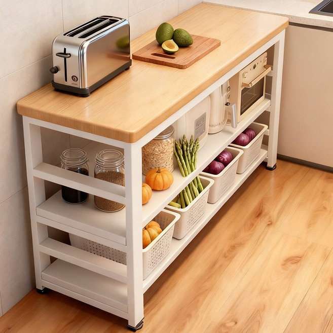 Seekfun 업그레이드 주방 수납장 하중240kg 3단 테이블 튼튼한 와이드 수납 선반 식탁 렌지대 작업용, 화이트/Whtie