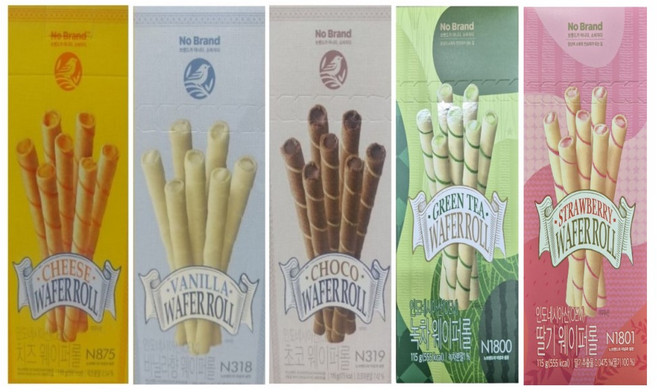 노브랜드 웨이퍼롤 (초코 바닐라 치즈 녹차 딸기) 5종 각 1개씩