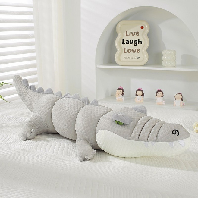 악어 냉감 인형 바디필로우 아이스실크 쿨링 롱베개 안고자는 쿠션 얼음 시원한, 90X30cm 그레이 악어