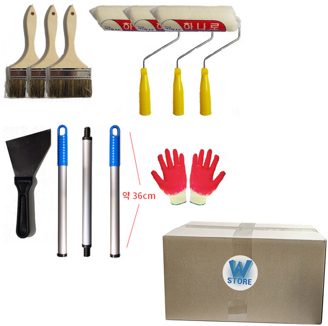 옥상방수 우레탄페인트 부자재 셋트 / 평붓 겸용로라 로라대 칼헤라 반코팅장갑, 1세트