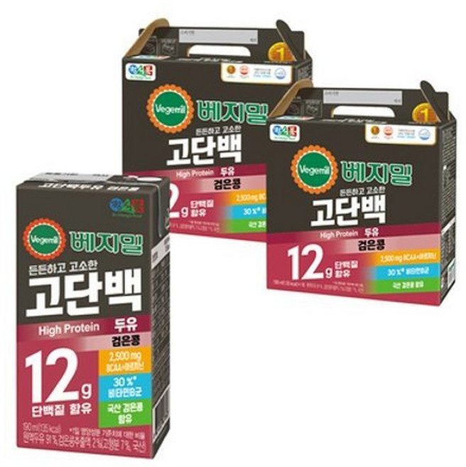 베지밀 고단백두유 검은콩 190mlx32팩, 190ml, 32개