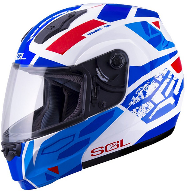 SOL SM-3 戰將 可掀式安全帽 可樂帽 汽水帽 全罩, 白/藍紅