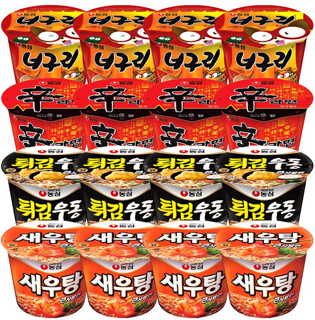 농심 컵라면 4x4세트 큰사발 16개 새우탕 너구리 우동