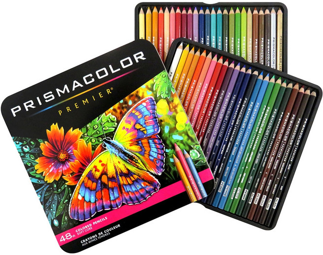 PRISMACOLOR 프리즈마 유성색연필 48색+스칼라 1홀 연필깎이 프리즈마 드로잉 연필 5개입 액세서리 세트 증정, 48색