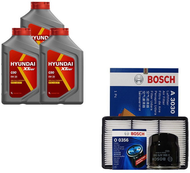 모닝어반 JA 1.0 가솔린 현대오일뱅크 엑스티어 G90 0W20 3L 엔진오일 필터 세트 0356-3030, 1개