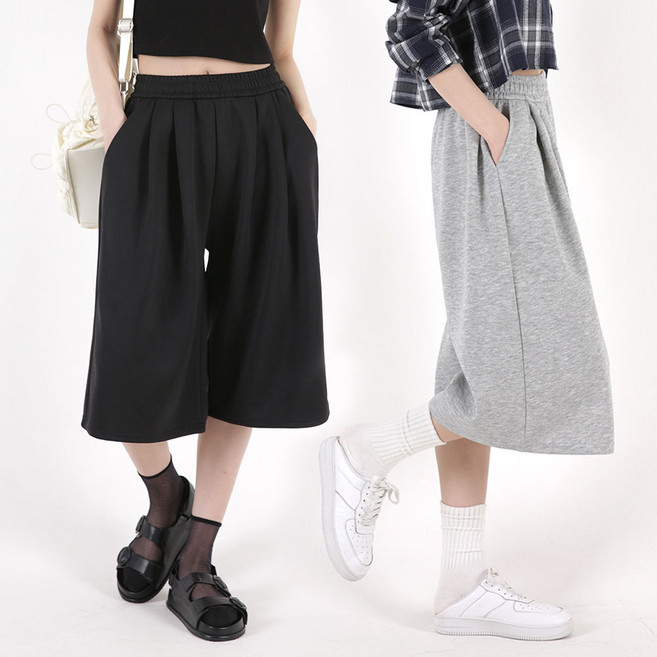 [오버나인] 여자 여성 핀턱 주름 스웻 숏 반바지 버뮤다 팬츠