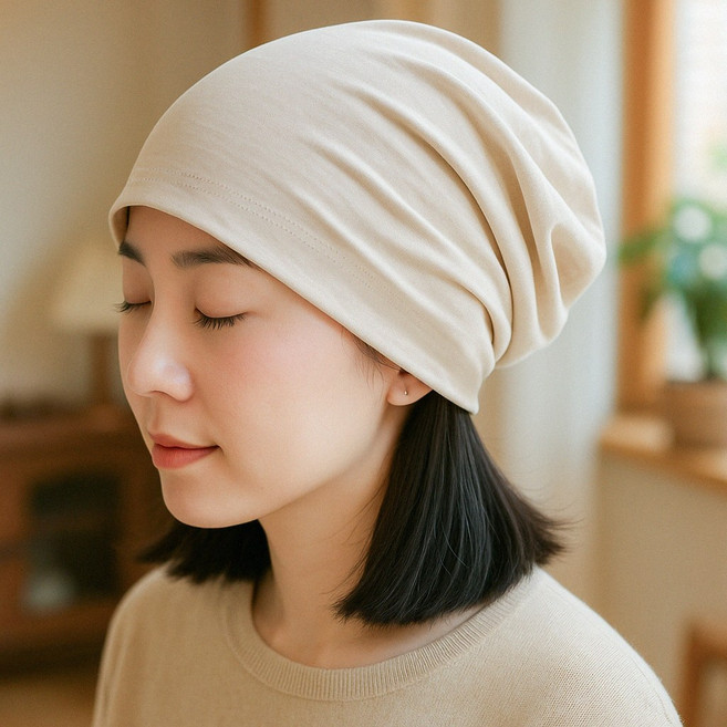 라핑 국내생산 코튼 100% 한겹 얇은 순면 무지 비니 항암모자 수면 두건