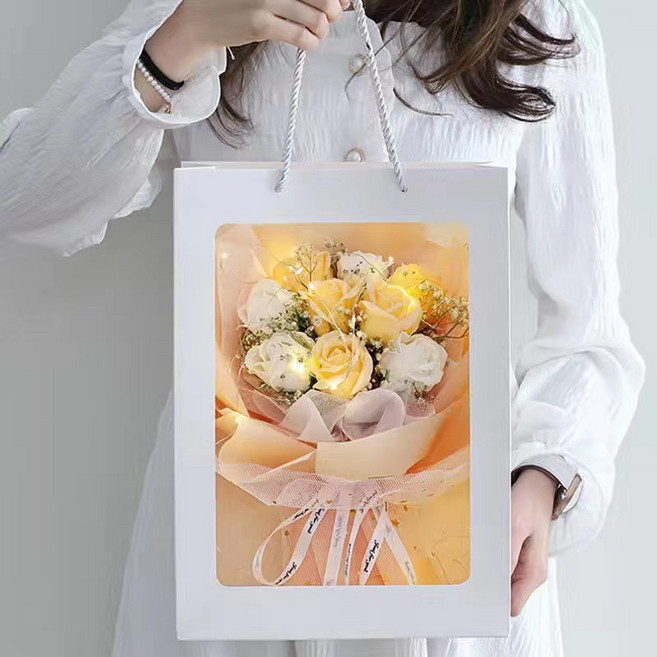 教師節滿天星乾花向日葵香皂花永生花創意花束送男女朋友生日禮物, 滿天星 玫瑰混搭 帶燈
