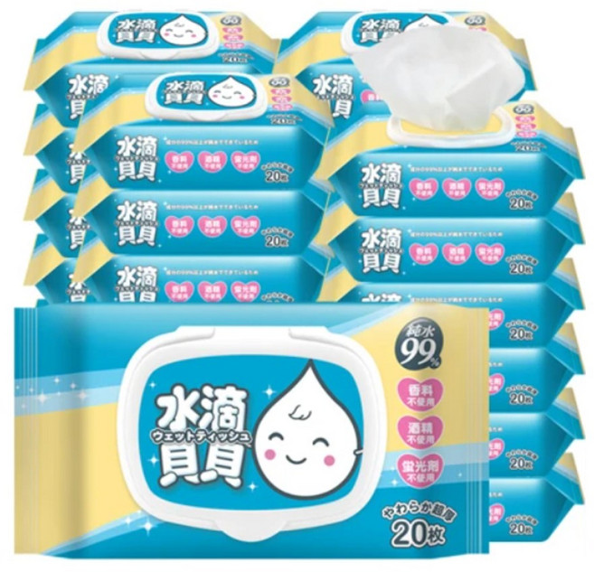 水滴貝貝 超厚純水柔濕巾 附蓋 20抽, 30個, 20個裝, 1g