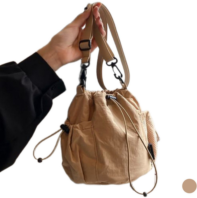 여성 미니 버킷백 복조리 스트링백 나일론 크로스백 데일리 여행용 가벼운 가방